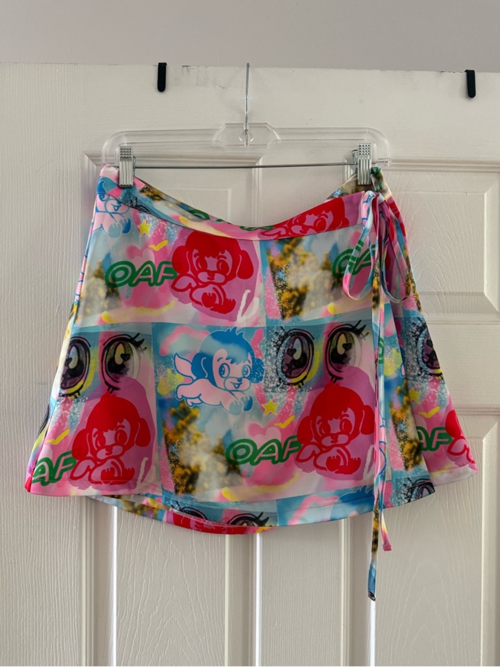 Lazy Oaf Cartoon Print Tie-Waist Mini Skirt